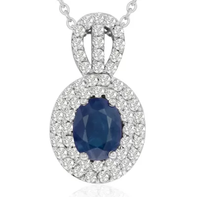 3.50 Carat Fine Quality Sapphire & Diamond Necklace in 14K White Gold (8.9 g), , 18 Inch Chain by SuperJeweler