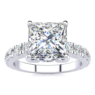 La Fantasia 3.50 Carat Princess Cut Center Diamond White Gold Engagement Ring w/ 2.50 Carat Center Diamond White Gold,  by SuperJeweler