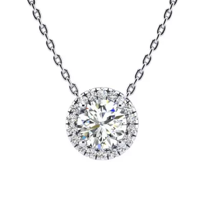 1 1/5 Carat Halo Diamond Necklace in 14K White Gold (205 g), , 18 Inch Chain by SuperJeweler