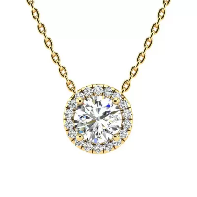 1 1/5 Carat Halo Diamond Necklace in 14K Yellow Gold (205 g), , 18 Inch Chain by SuperJeweler