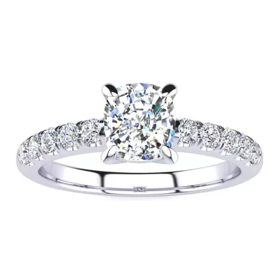 1.30 Carat Traditional Diamond Engagement Ring w/ 1 Carat Center Cushion Cut Solitaire in White Gold (4.5 g),  by SuperJeweler
