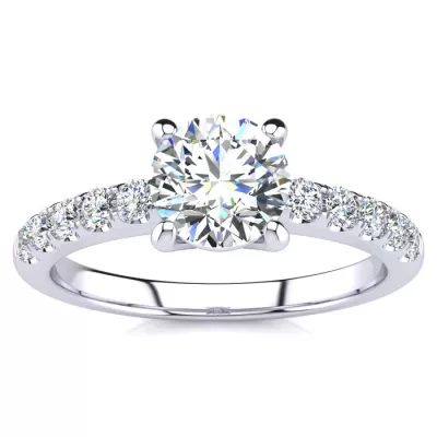 1.30 Carat Traditional Diamond Engagement Ring w/ 1 Carat Center Round Solitaire in 14K White Gold (4.5 g),  by SuperJeweler