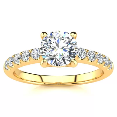 1.30 Carat Traditional Diamond Engagement Ring w/ 1 Carat Center Round Solitaire in 14K Yellow Gold (4.5 g),  by SuperJeweler