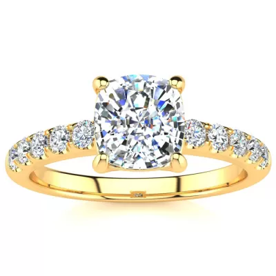 1.80 Carat Traditional Diamond Engagement Ring w/ 1.5 Carat Center Cushion Cut Solitaire in 14K Yellow Gold (4.5 g),  by SuperJeweler