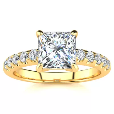1.80 Carat Traditional Diamond Engagement Ring w/ 1.5 Carat Center Princess Cut Solitaire in 14K Yellow Gold (4.5 g),  by SuperJeweler