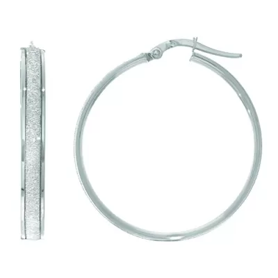 14K White Gold (2.8 g) Polish Finished 28mm Laser Finished Glitter Hoop Earrings w/ Hinge w/ Notched Closure by SuperJeweler