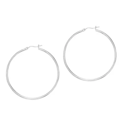 14K White Gold (3.2 g) Polish Finished 60mm Hoop Earrings w/ Hinge w/ Notched Closure by SuperJeweler