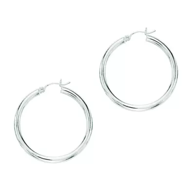 14K White Gold (3.4 g) Polish Finished 50mm Hoop Earrings w/ Hinge w/ Notched Closure by SuperJeweler