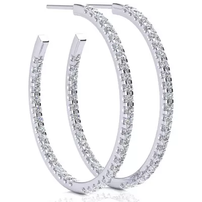 14K White Gold (6 g) 2 Carat Diamond Three Quarter Hoop Earrings,  by SuperJeweler