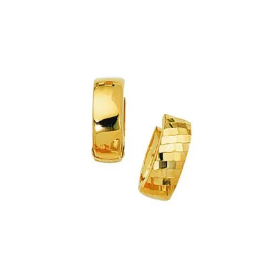 14K Yellow Gold (3.2 g) Polish Finished 15mm Checkered Snuggie Hoop Earrings w/ Hidden Snap Backs by SuperJeweler