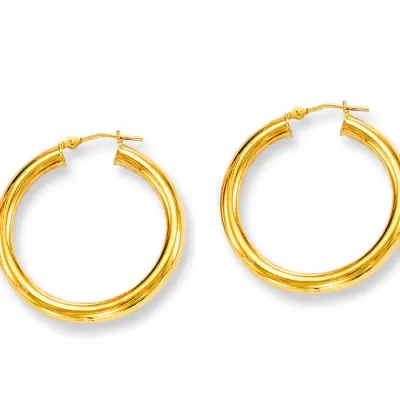 14K Yellow Gold (3.6 g) Polish Finished 30mm Hoop Earrings w/ Hinge w/ Notched Closure by SuperJeweler