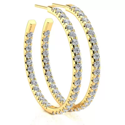 14K Yellow Gold (6.5 g) 3 Carat Diamond Three Quarter Hoop Earrings,  by SuperJeweler