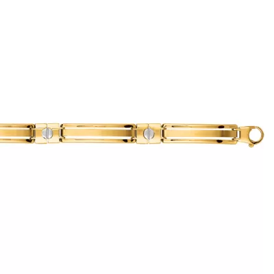 14K Yellow & White Gold (12.7 g) 8.25 Inch Shiny Men's Fancy Chain Bracelet w/ Nail Heads by SuperJeweler