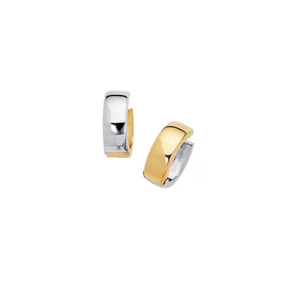 14K Yellow & White Gold (3.2 g) Polish Finished 15mm Snuggie Hoop Earrings w/ Hidden Snap Backs by SuperJeweler