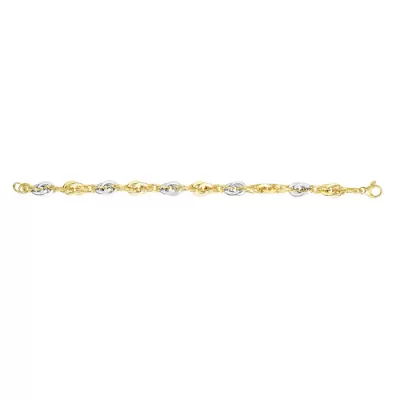 14K Yellow & White Gold (5 g) 7.5 Inch Fancy Oval Link Chain Bracelet by SuperJeweler