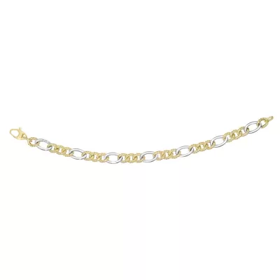 14K Yellow & White Gold (5 g) 7.8mm 7.5 Inch Textured & Long Twisted Oval Link Fancy Chain Bracelet by SuperJeweler