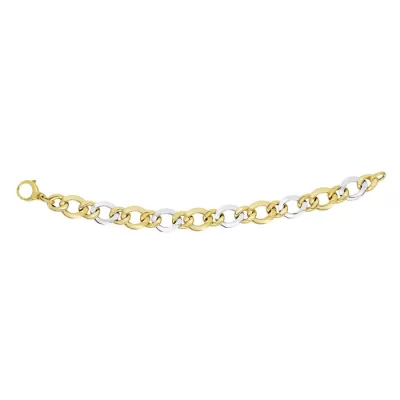 14K Yellow & White Gold (7.3 g) 12.5mm 7.5 Inch Large White Twisted Oval Link Fancy Chain Bracelet by SuperJeweler