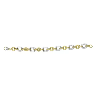 14K Yellow & White Gold (7.7 g) 7.5 Inch Textured & Shiny Fancy Chain Bracelet by SuperJeweler