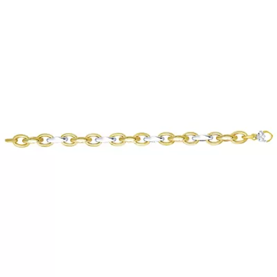 14K Yellow & White Gold (8.3 g) 7.75 Inch Shiny Marquise & Oval Link Chain Bracelet by SuperJeweler