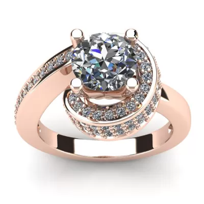 Modern Asymmetrical Round Brilliant 2 Carat Diamond Engagement Ring in 14K Rose Gold (5.8 g),  by SuperJeweler