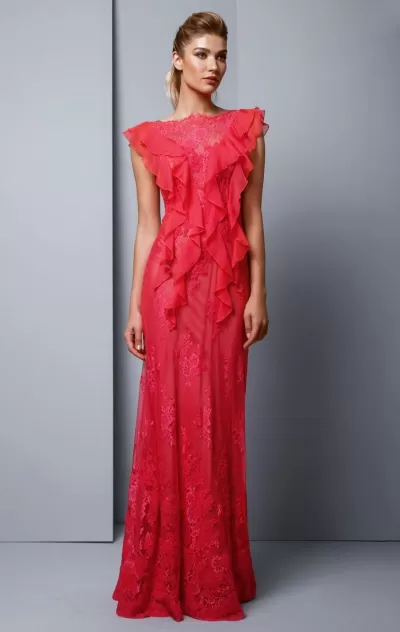 Beside Couture - BC1324 Ruffled Lace Bateau Evening Dress