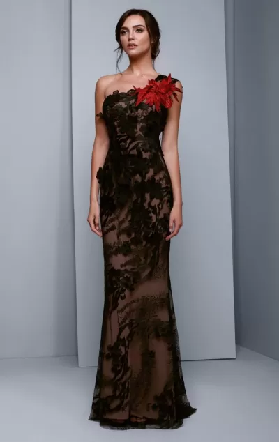 Beside Couture - BC1332 Floral Embellished Asymmetrical Gown