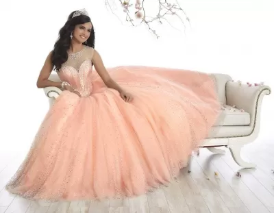 Quinceanera Collection - 26866 Sparkly Illusion Lace Up Back Ballgown