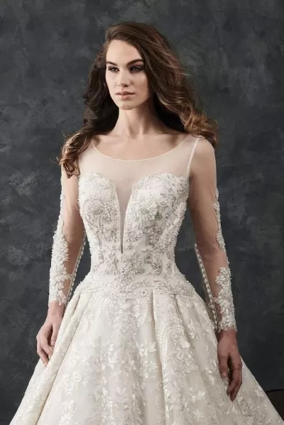 Rachel Allan Bridal - M670 Sheer Long Sleeves Embellished Bridal Gown