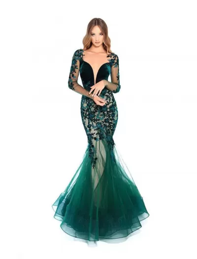 Tarik Ediz - 93656 Floral Applique Illusion Bateau Mermaid Dress