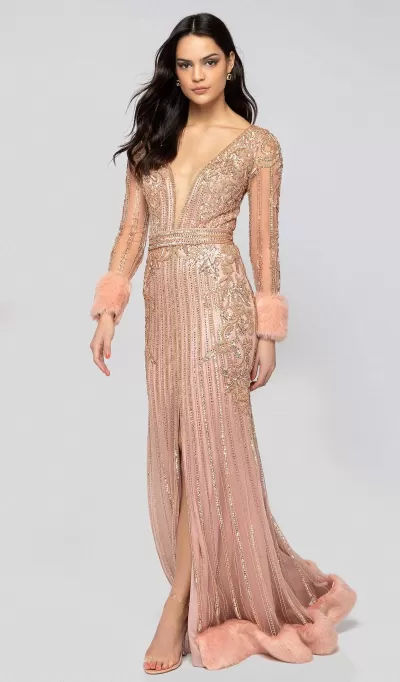 Terani Couture - 1911GL9499 Bead Embellished Plunging Evening Gown