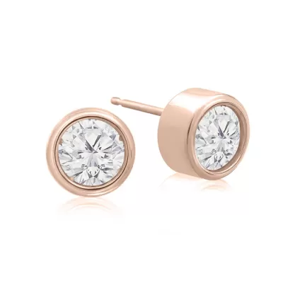1 1/3 Carat Bezel Set Diamond Stud Earrings Crafted in 14K Rose Gold (2 g),  by SuperJeweler