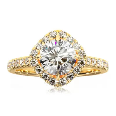 1 1/3 Carat Cushion Cut Style Halo Diamond Engagement Ring in 14K Yellow Gold (3.5 g) (, I1-I2) by SuperJeweler