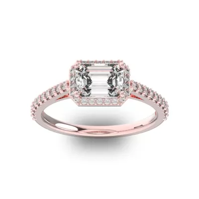 1 1/3 Carat Emerald Cut Halo Diamond Engagement Ring in 14K Rose Gold (2.8 g),  by SuperJeweler