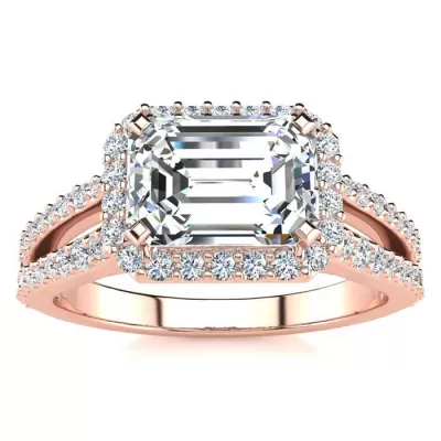 1.5 Carat Emerald Cut Halo Diamond Engagement Ring in 14K Rose Gold (3.9 g), Split Shank,  by SuperJeweler