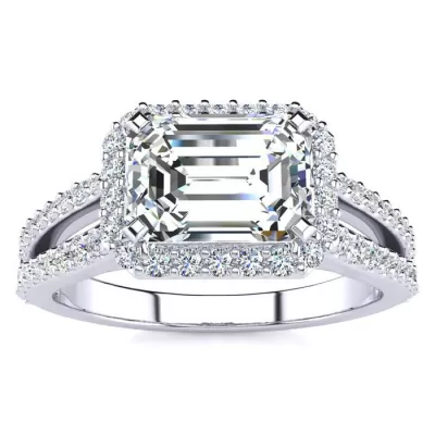 1.5 Carat Emerald Cut Halo Diamond Engagement Ring in 14K White Gold (3.9 g), Split Shank,  by SuperJeweler