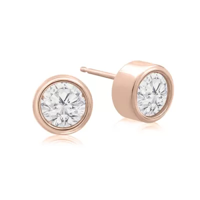 1 Carat Bezel Set Diamond Stud Earrings Crafted in 14K Rose Gold (1.8 g),  by SuperJeweler