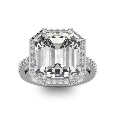 12.65 Carat Octagon Halo Diamond Engagement Ring in 18K White Gold (14 g),  by SuperJeweler