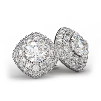 14K White Gold (4 g) 3 Carat Diamond Cushion Cut Halo Stud Earrings,  by SuperJeweler