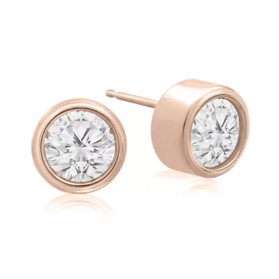 2 Carat Bezel Set Diamond Stud Earrings Crafted in 14K Rose Gold (2.4 g),  by SuperJeweler