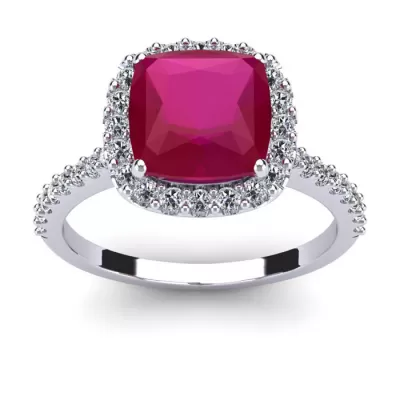 3 1/2 Carat Cushion Cut Ruby & Halo Diamond Ring in 14K White Gold (4.5 g),  by SuperJeweler