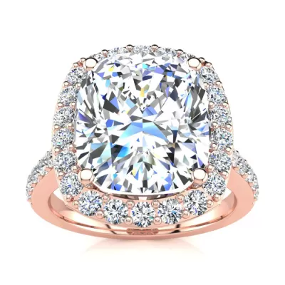 4 1/2 Carat Cushion Cut Halo Diamond Engagement Ring in 18K Rose Gold (5.4 g),  by SuperJeweler
