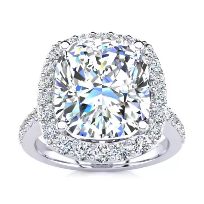 4 1/2 Carat Cushion Cut Halo Diamond Engagement Ring in 18K White Gold (5.4 g),  by SuperJeweler