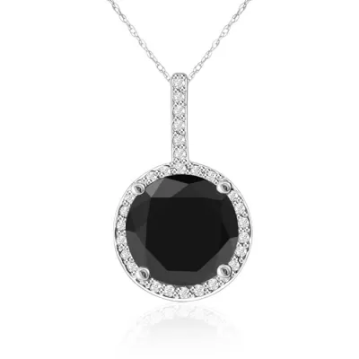 4 1/4 Carat Black & White Diamond Halo Necklace in 14K White Gold, G/H Color, 18 Inch Chain by SuperJeweler