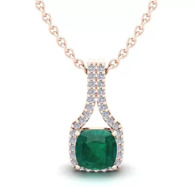 1 1/3 Carat Cushion Cut Emerald & Classic Halo Diamond Necklace in 14K Rose Gold (2.1 g), 18 Inches,  by SuperJeweler