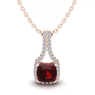 1 1/3 Carat Cushion Cut Garnet & Classic Halo Diamond Necklace in 14K Rose Gold (2.1 g), 18 Inches,  by SuperJeweler