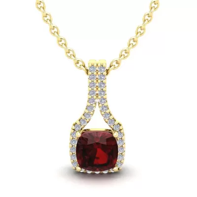 1 1/3 Carat Cushion Cut Garnet & Classic Halo Diamond Necklace in 14K Yellow Gold (2.1 g), 18 Inches,  by SuperJeweler
