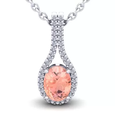 1 1/3 Carat Oval Shape Morganite & Halo Diamond Necklace in 14K White Gold (2.2 g), 18 Inches,  by SuperJeweler