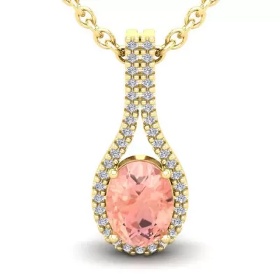 1 1/3 Carat Oval Shape Morganite & Halo Diamond Necklace in 14K Yellow Gold (2.2 g), 18 Inches,  by SuperJeweler