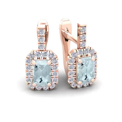 1 2/3 Carat Emerald Cut Aquamarine & Halo Diamond Dangle Earrings in 14K Rose Gold (3.4 g),  by SuperJeweler