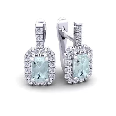 1 2/3 Carat Emerald Cut Aquamarine & Halo Diamond Dangle Earrings in 14K White Gold (3.4 g),  by SuperJeweler